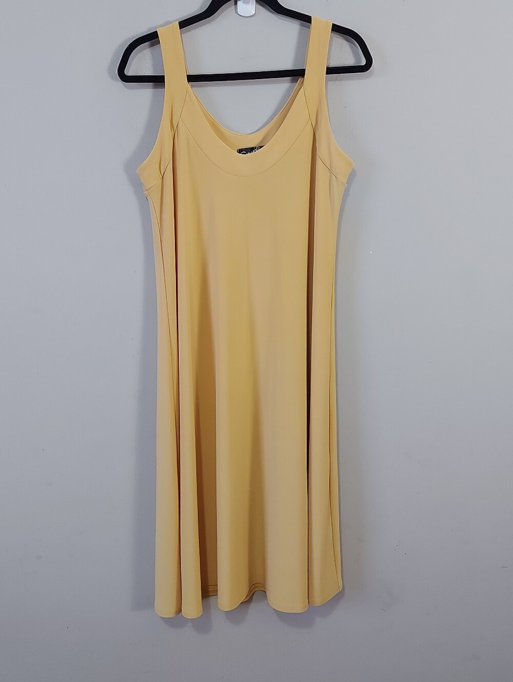 Sympli A-line Sleeveless Midi Dress Size 12 Stretch Yellow Retro 70s Scoop Neck